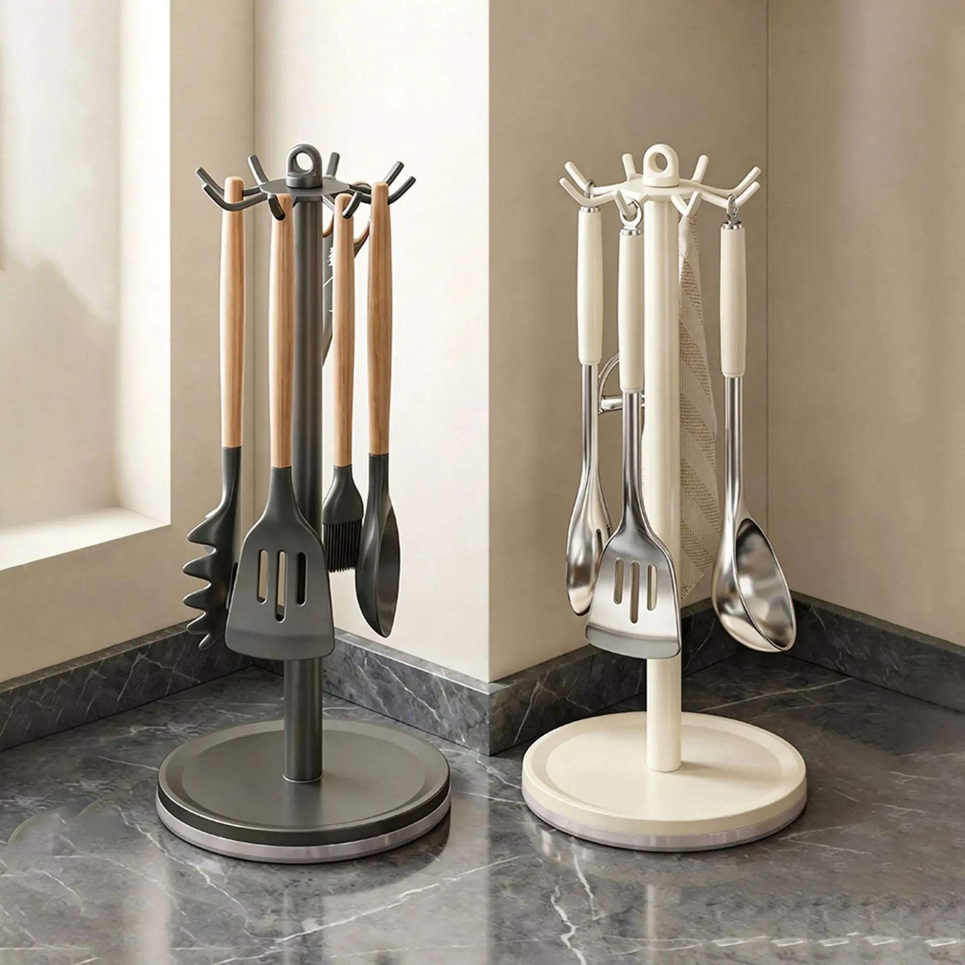 Home Countertop Kitchen Rotating Hook Storage Rack Utensil Hanging Rack for Spoon Spatula Ladle Kitchen Utensil Organizer,Garden