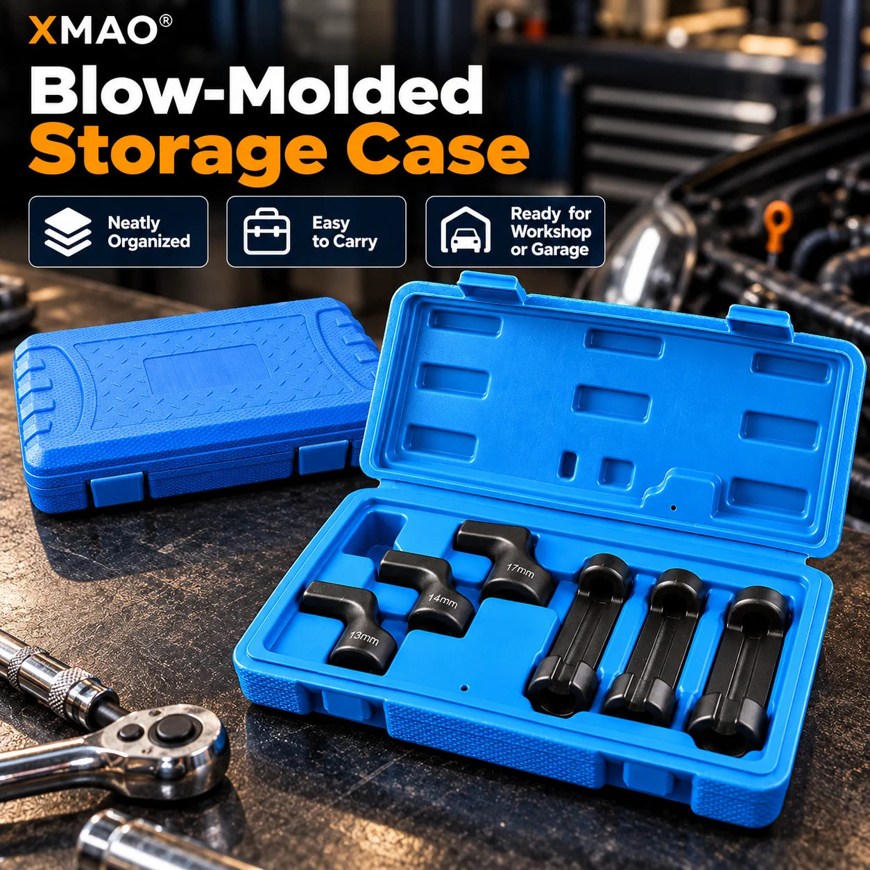 6PCS Cr-Mo Slotted Socket Set 13/14/17mm 3/8" Drive Offset Deep Oxygen Sensor Diesel Injector Line Automotive Repair Tool