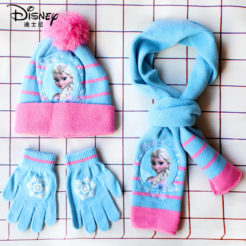 Disney New Autumn and Winter Cute Children Ice and snow Elsa Cartoon Scarf Hat rękawiczka trzyczęściowa ciepła czapka dziecięca dla chłopca i