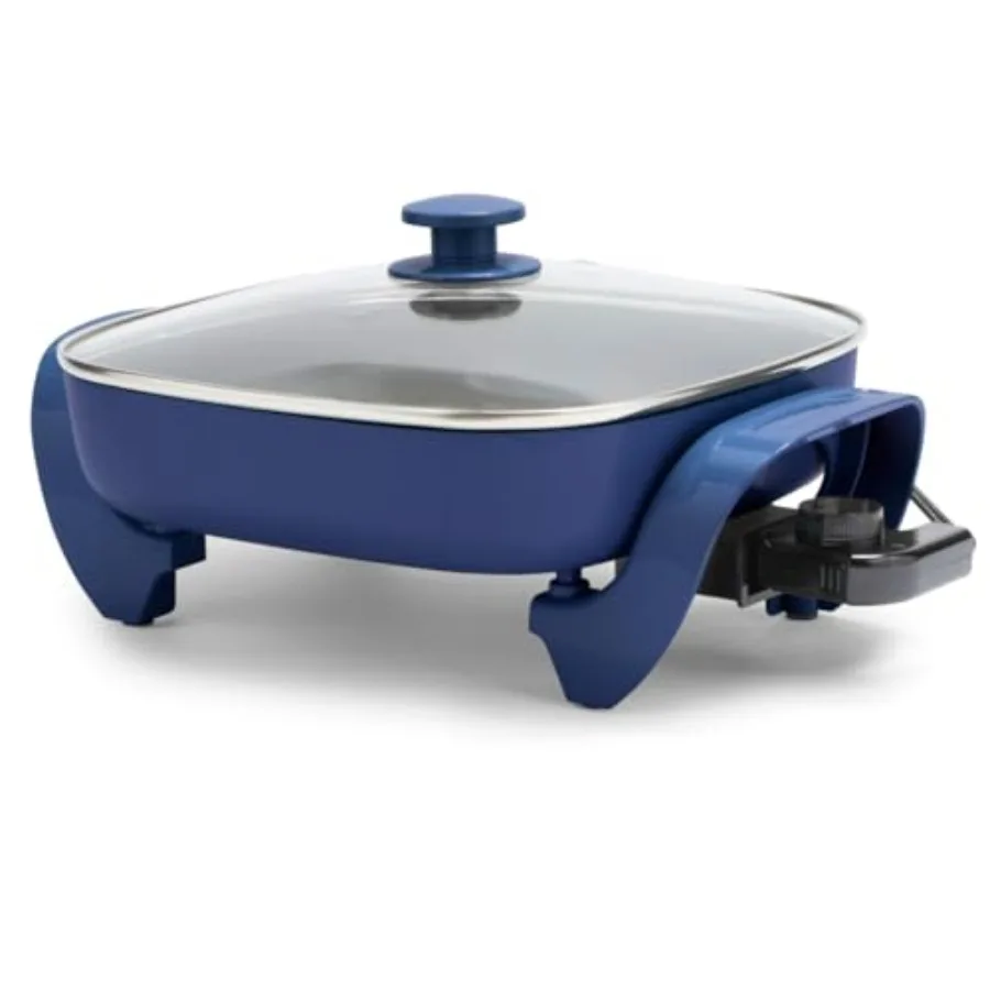 

Электрическая квадратная сковорода 12 дюймов, 5 кварт, со стеклянной крышкой с отверстиями для отвода пара, керамическим антипригарным покрытием без ПФАС, регулируемым контролем температуры, охлаждающая функция