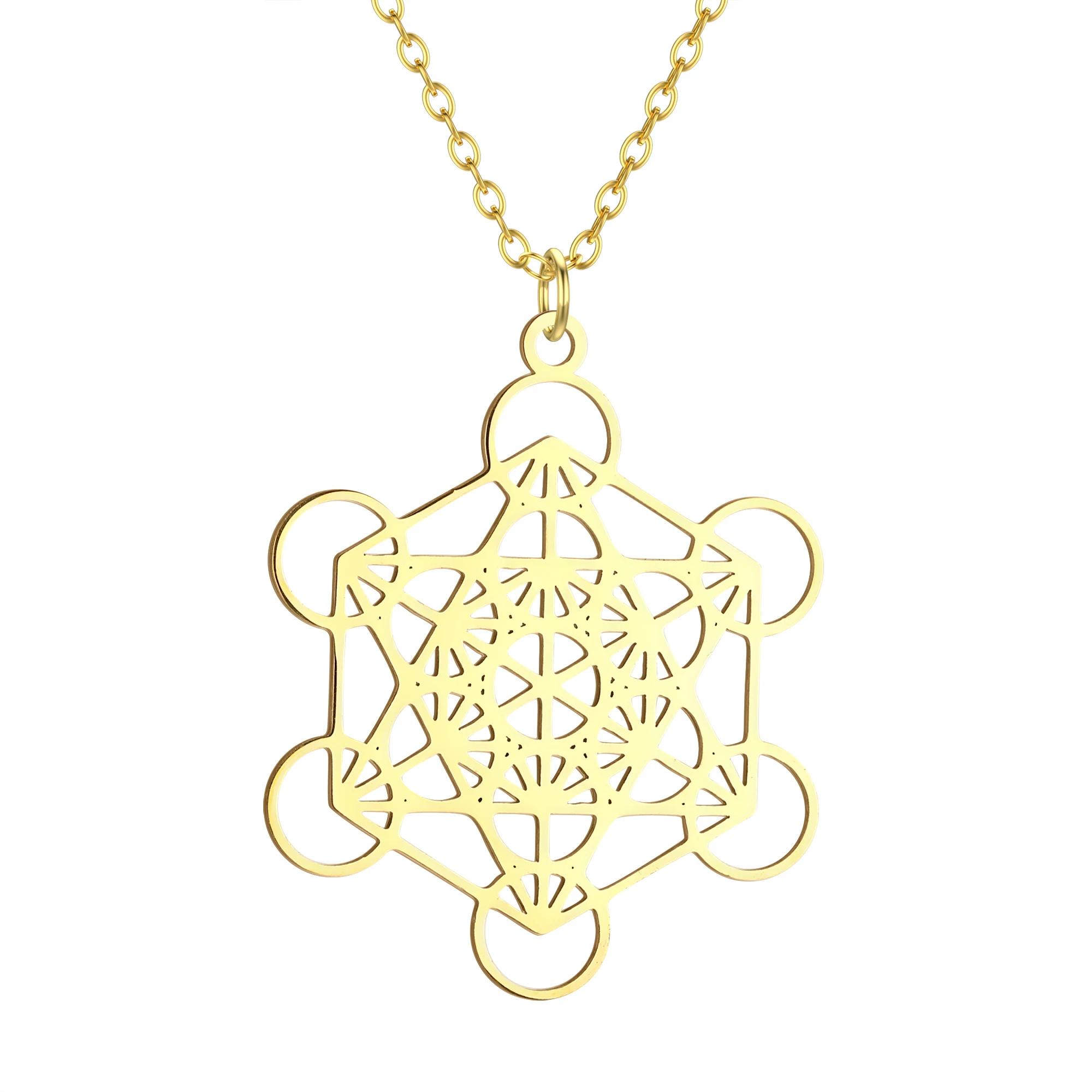 Cxwind Laser Carved Exquisite Fashion Necklace Metatron Necklace - Sacred Geometry Jewelry Metatron Cube Pendant Christmas Gift - view 2