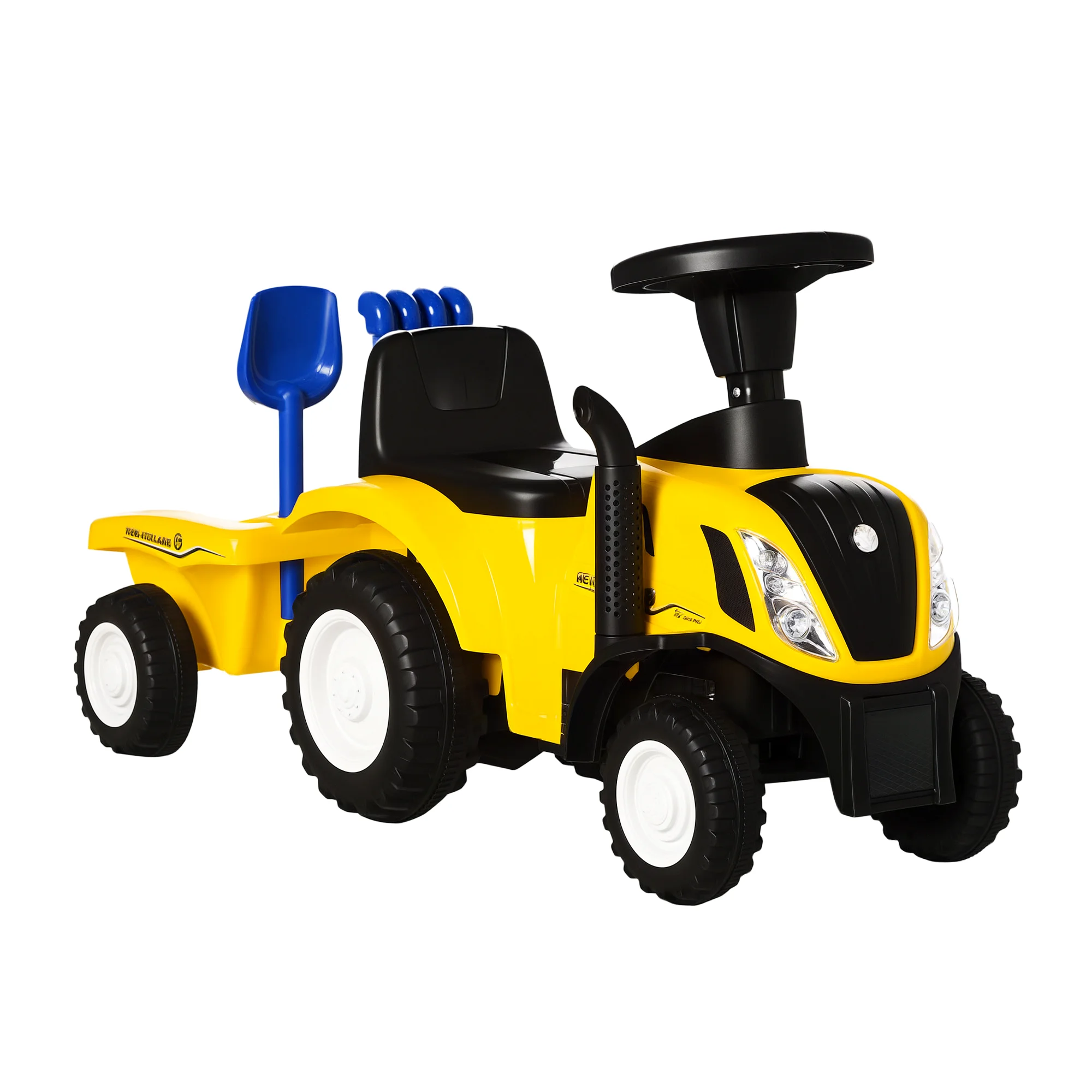 Homcom Tractor voor kinderen van 12-36 maanden met afneembare aanhanger, rijauto met claxon, koplampen, schop, zitplaats, 25 cm