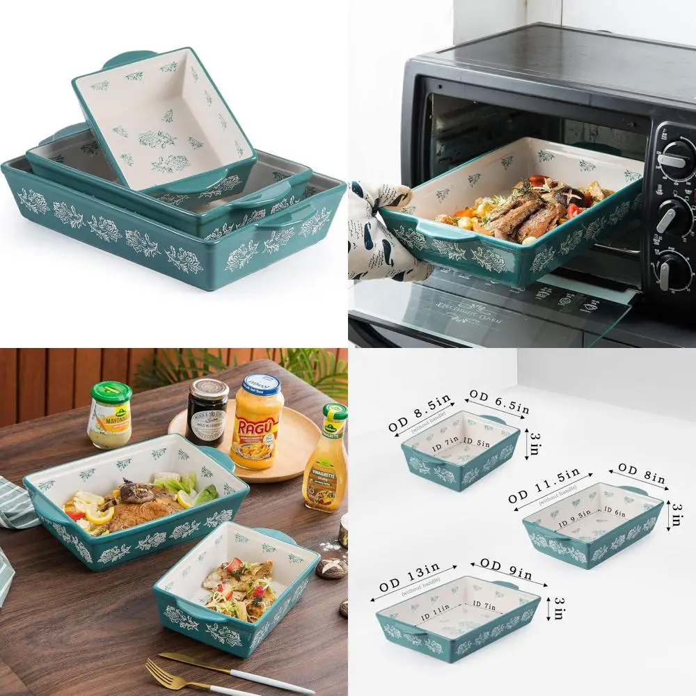 

3-Piece Ceramic Bakeware Set: Lasagna Pan, Casserole Dish, Baking Dishes