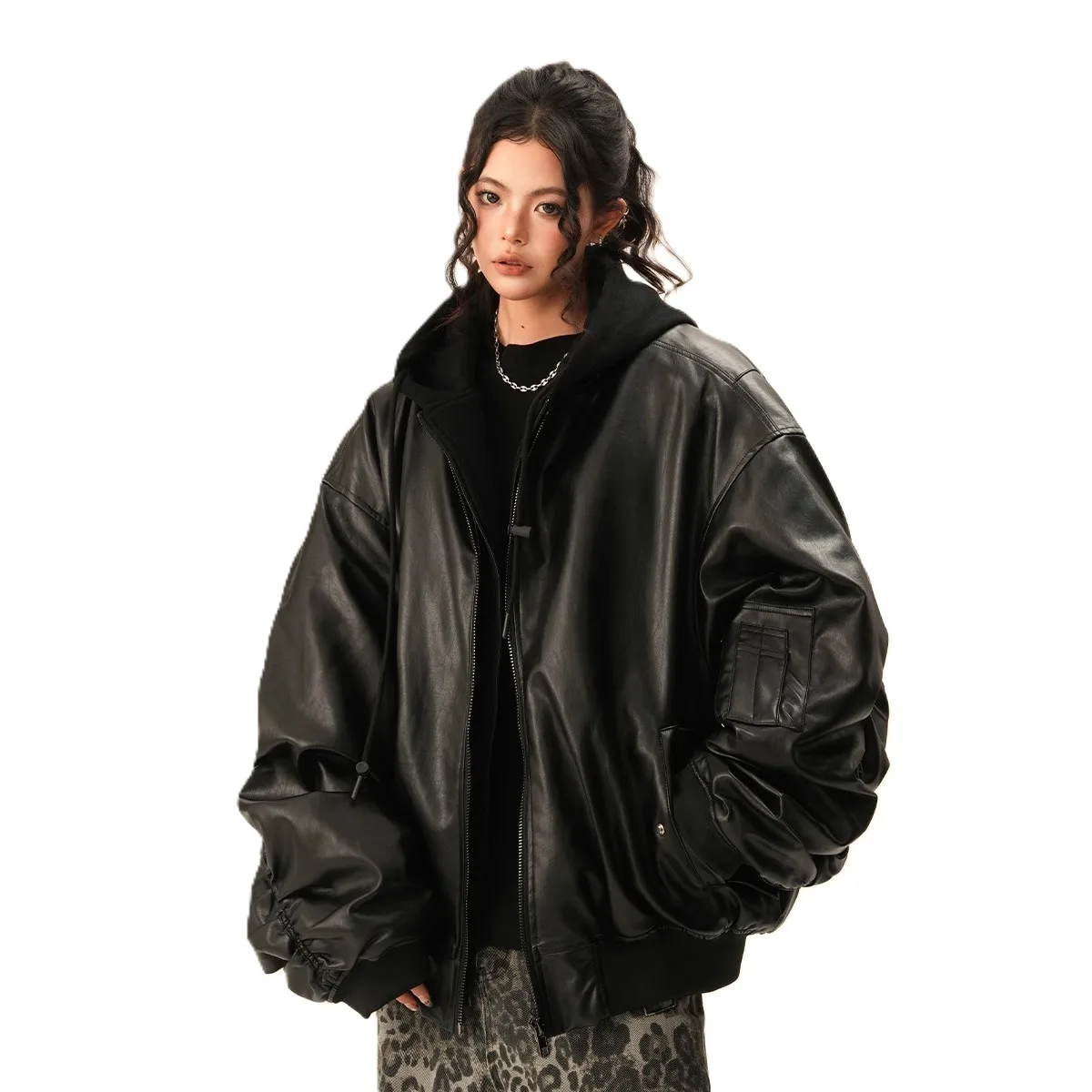 

Американская тяжелая куртка из искусственной кожи из двух частей, женская и мужская весенняя модная брендовая свободная повседневная универсальная верхняя куртка