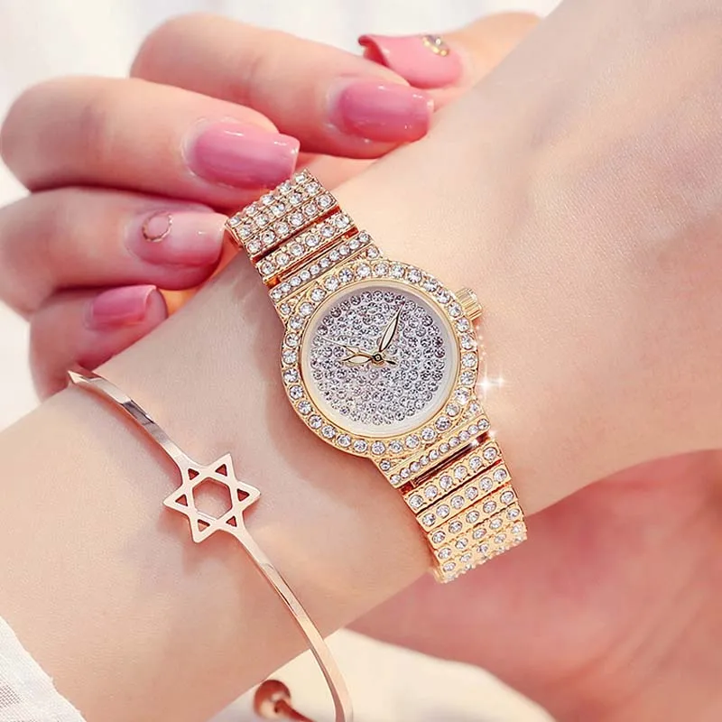 Montre à Quartz pour femmes, marque de luxe, en or 18K, à la mode, calendrier diamant, horloge