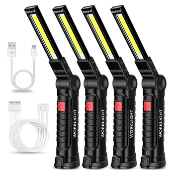 Linterna LED plegable COB, luz de trabajo magnética portátil, linterna recargable por USB para reparación de emergencia, lámpara de antorcha de Camping con gancho