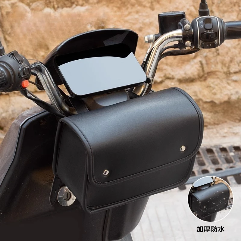 

Vintage Leather Motorcycle Saddle Bag, Universal Front/Rear/Side E-Scooter Pouch with Quick-Install Straps, Waterproof Organizer