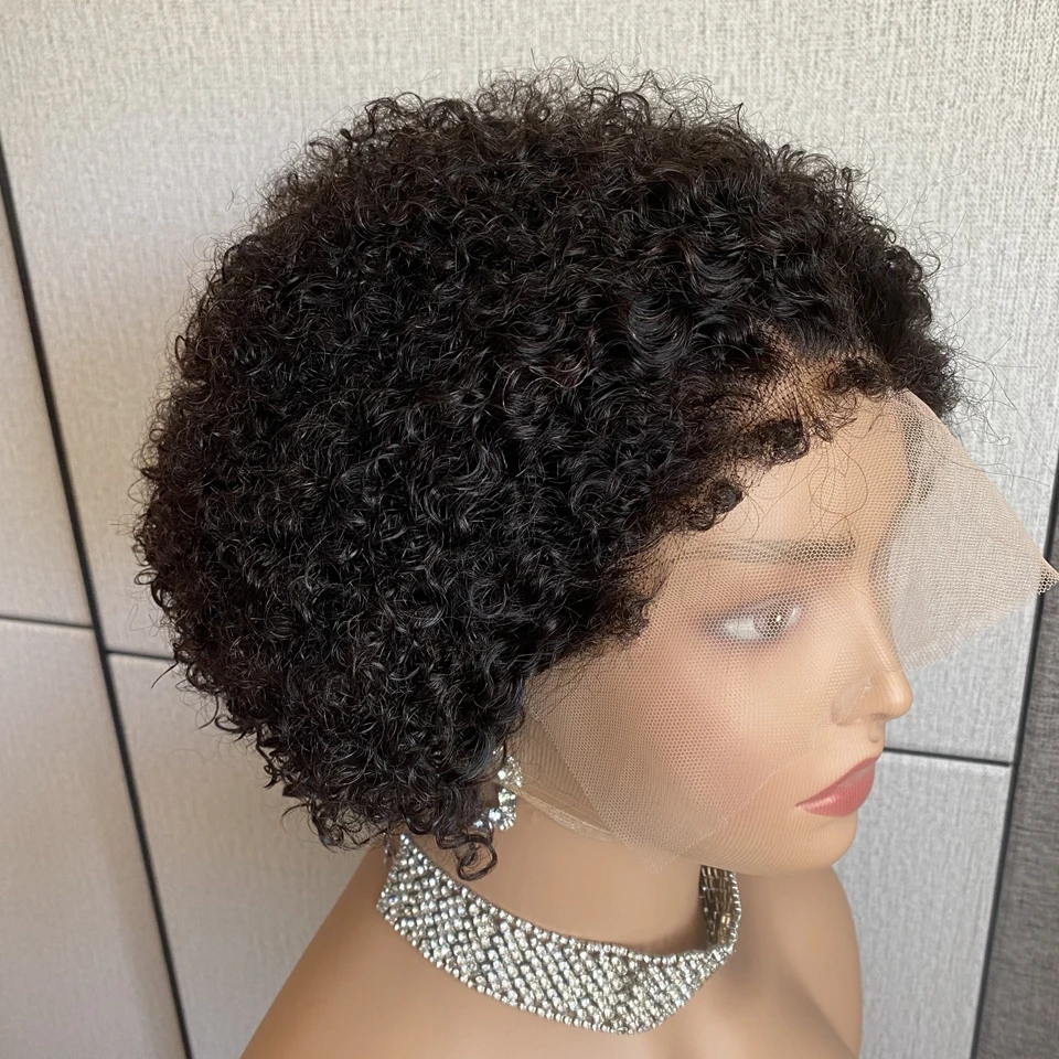 

Kinky Curly Edges Natural Hairline Pixie Cut Wig Kinky Curly Human Hair Glueless Wig Short Bob Full Machine Made Wigs Ready Wear