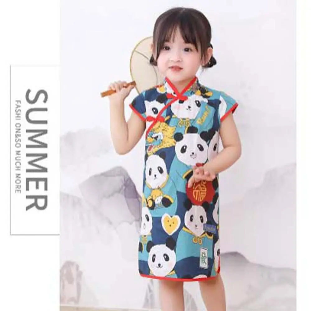 Cartoon Animals Children Cheongsam Princess Dress Girls Clothing Kids Girls Cartoon Skirt Qipao Short-Sleeved