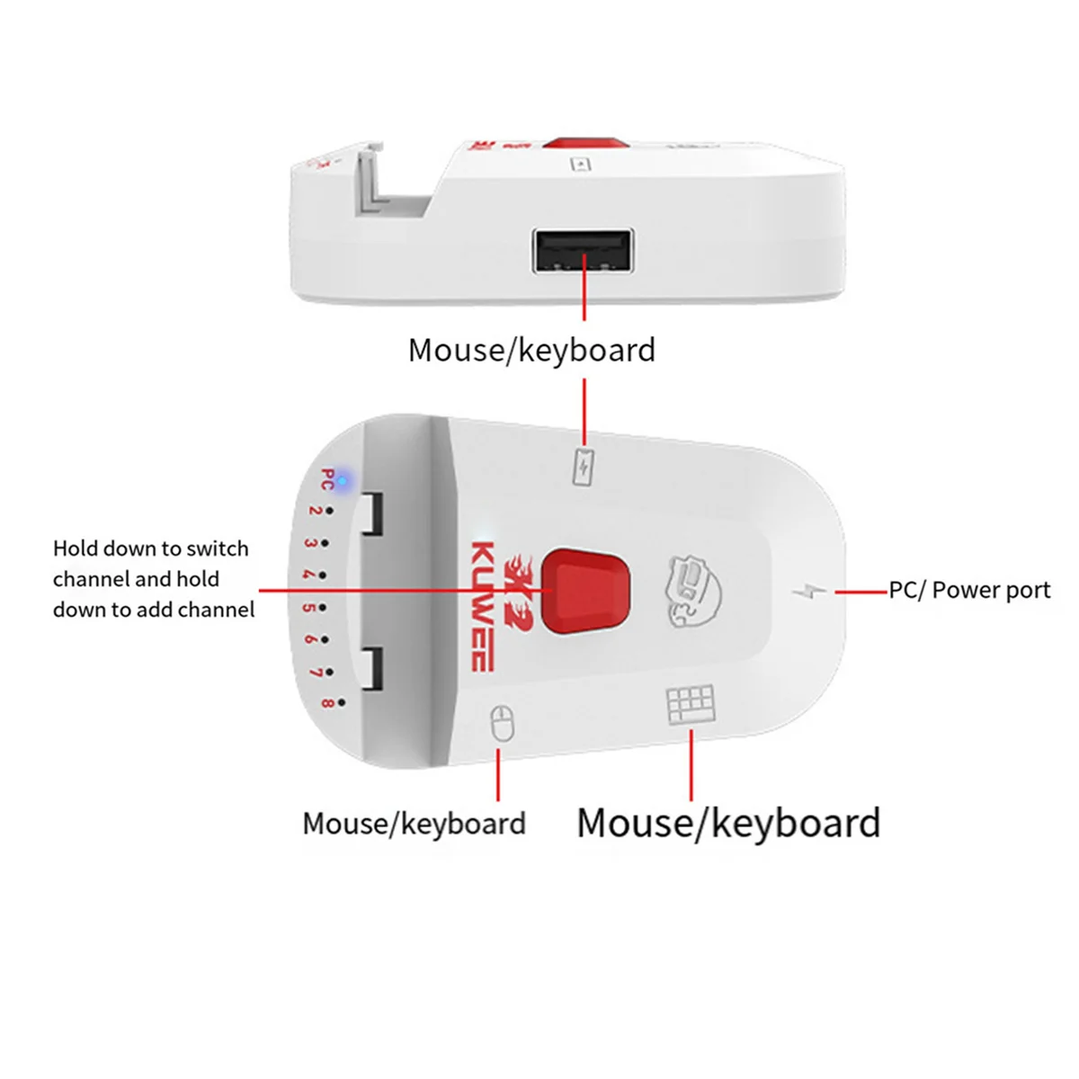 

AB51 2X X2 Bluetooth USB 5.1 Converter Wired Keyboard&Mouse to Wireless Hub Adapter Support 8 Devices for Tablet,Laptop