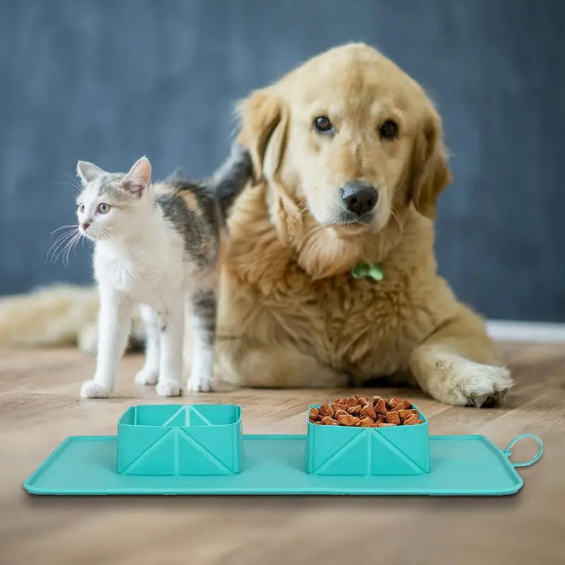 

1-piece 2-in-1 foldable pet dual bowl Collapsible Non-toxic Dog feeding bowl portable Silicone dog cat drinking bowl for hiking