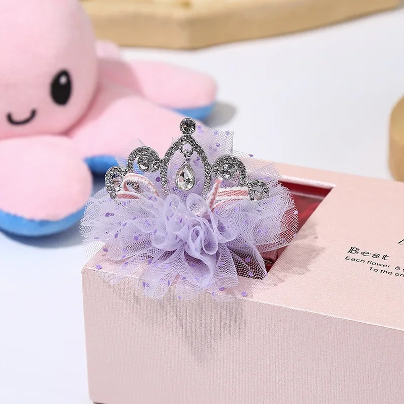 Children's Crown Barrettes Female Mesh Hairpin Girl Small Crown Word Clip Head Clip Rhinestone Temperament Does Not Hurt Hair