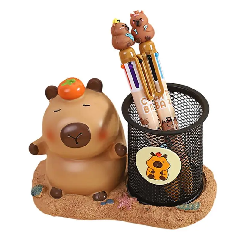 

Capybara Pen Cup Cute Pen Holder For Desk Cartoon Animal Pencil Box Iron Mesh Workplace Pen Stand Animal Figure Pencil Stand