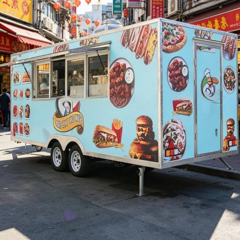 Hochwertige Quadratische Food-Trailer Mobile Orientalische Imbisswagen Aluminium-Anhänger Mobile Küchen-Snackwagen Anpassbar