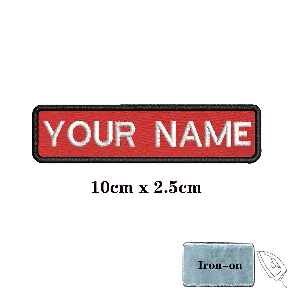 1PC nome personalizzato Patch Stripes Badge Iron On o Hook Loop rosso 10x2.5cm,8 x2.5cm, 12x2.5cm,8x5cm,10x4cm,15x5cm,20X7cm,25x8cm