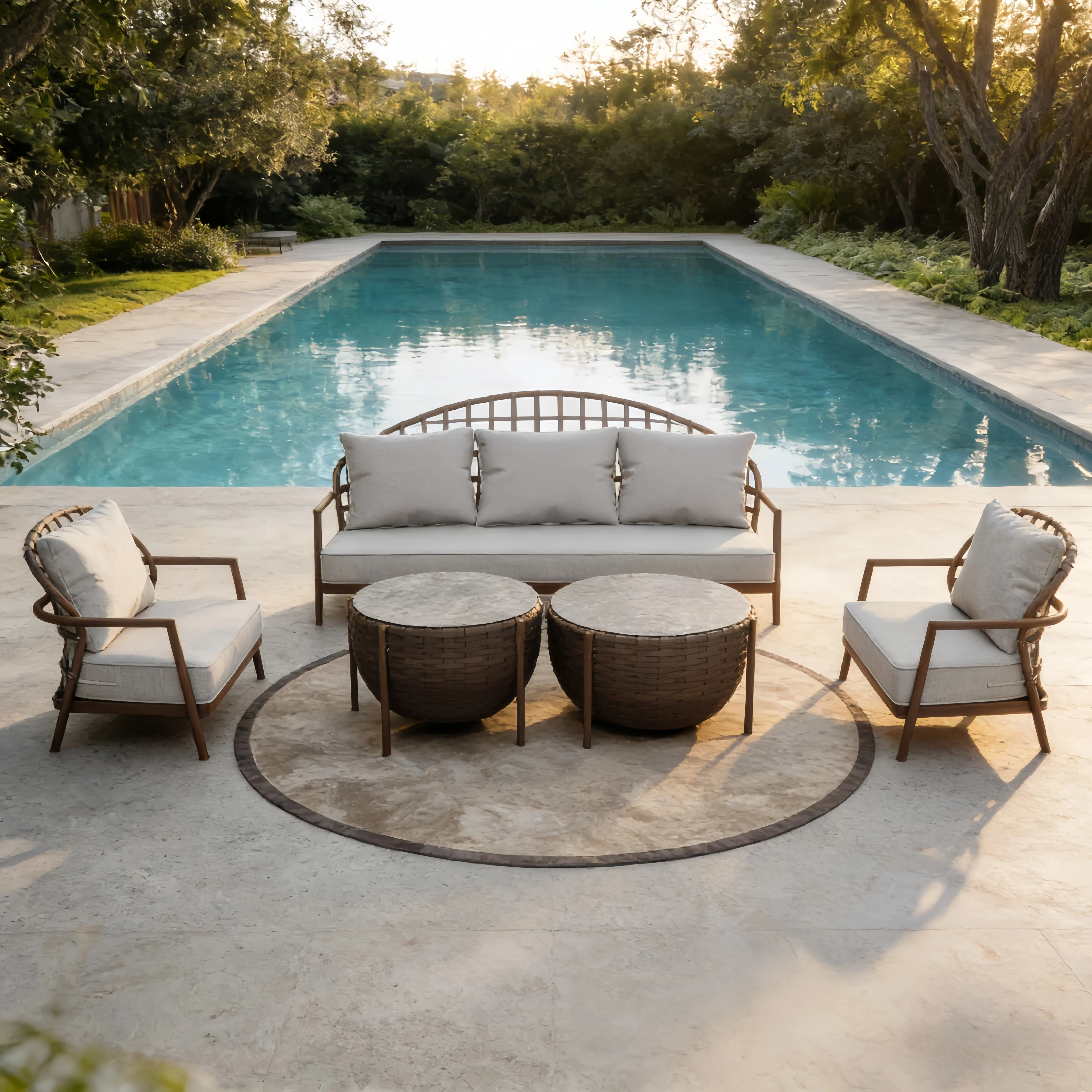 Luxury Garden Furniture Set Aluminum Sectional Outdoor Sofa With Washable Cushions And Sintered Stone Coffee Table