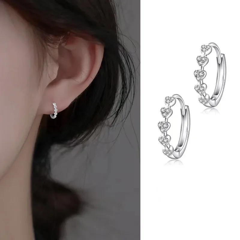 

New Heart hoop Earrings For Women Temperament Simple Inlaid for Women Wedding Silver Color Ear Shiny Zircon Jewelry Accessories