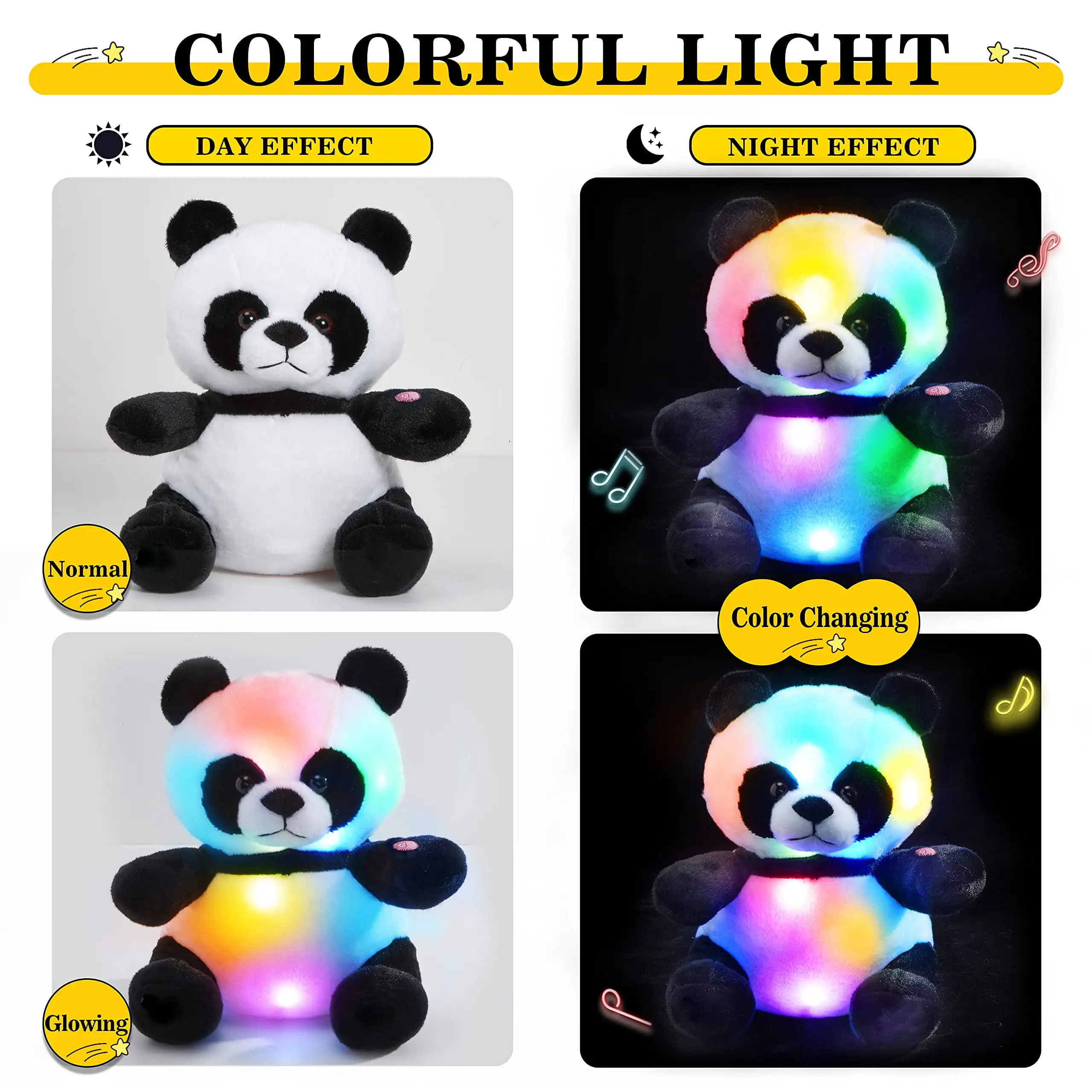 LED Panda Peluche Glow Soft Bear Peluche Illuminano al buio Compagno di famiglia con luci notturne Regalo per bambini Natale