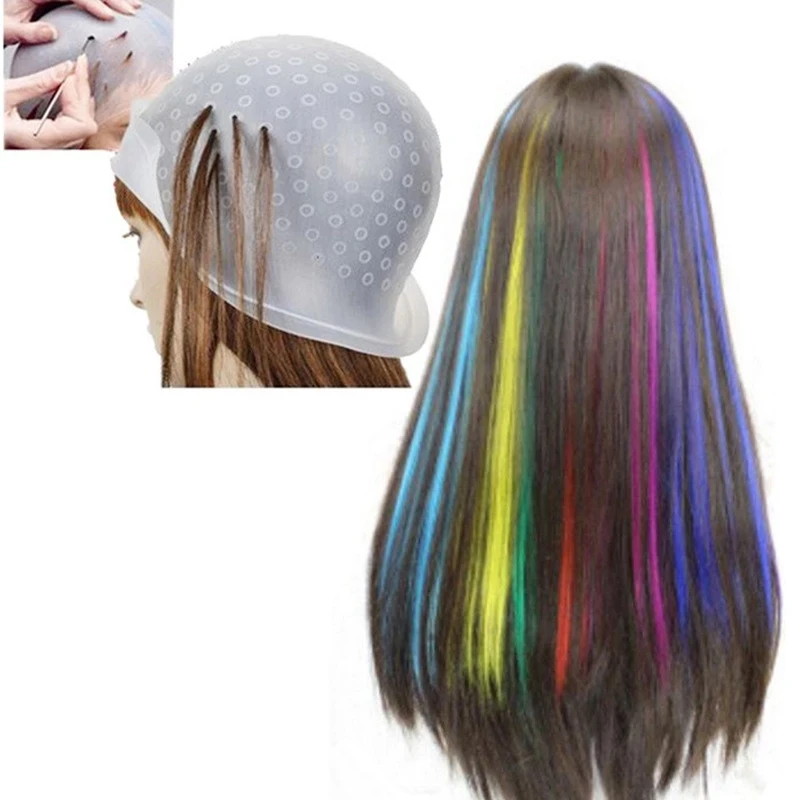 

1Pcs Reusable Professional Silicone Hair Colouring Highlighting Dye Coloring Cap Hat Frosting with Needle Barber Tools