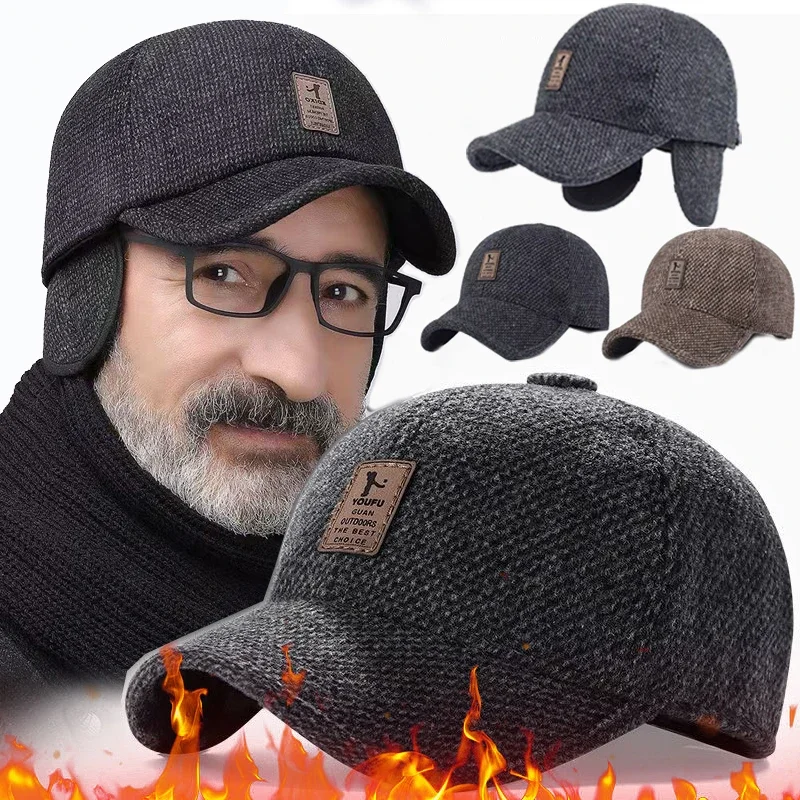 Chapeau de Baseball en laine pour hommes hiver couverture d'oreille Casquette Sport Golf casquettes coton Snapback femmes Casquette papa chapeau casquettes Gorras oreillette chapeaux