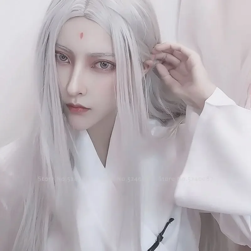 Men Hanfu Long Straight Hair Anime Cosplay Costume Japanese Anime Elf Prince Immortal Wigs Carnival Stage Performance Party Prop