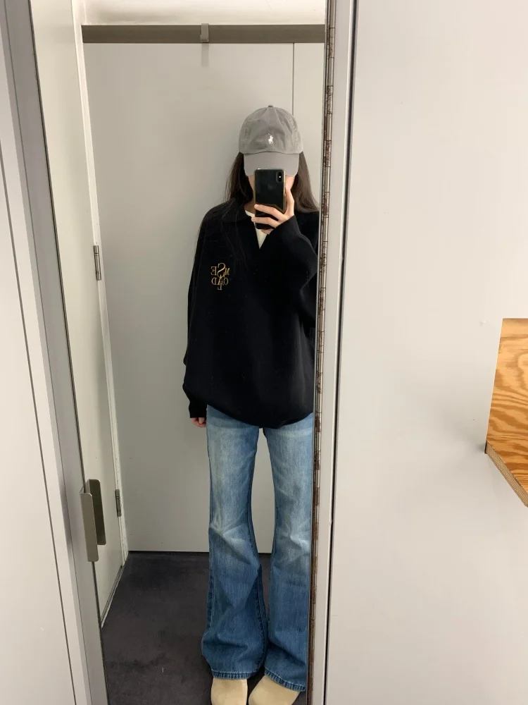 Maglione lavorato a maglia V-Ne allentato Capispalla autunno inverno da donna Partita interna Top termico lungo in due pezzi falso per ragazze giovani