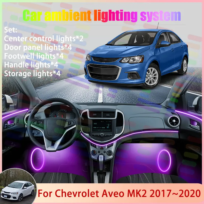 لسيارة شيفروليه أفيو T300 MK2 2017 ~ 2020 تجميل 6/18 في 1 مصباح إضاءة لتهيئة الجو RGB مجموعة غلاف جو غاسل #1