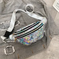 New Holographic Fanny Pack Hologram Waist Bag Laser PU Beach Travel Banana Hip Bum Zip Women Purse Belt Bags Girl Chest Bags