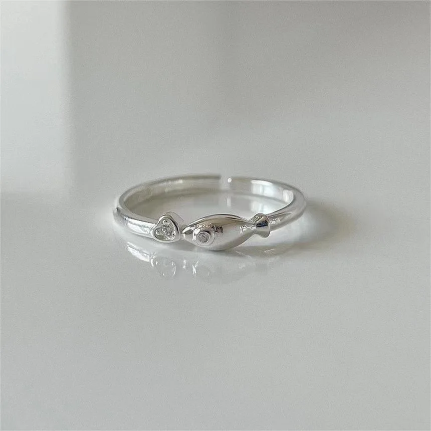 925 Sterling Silver Fish Heart Geometry Rings For Women Vintage Luxury Jewelry Accessories Wholesale Jewellery Argent 925