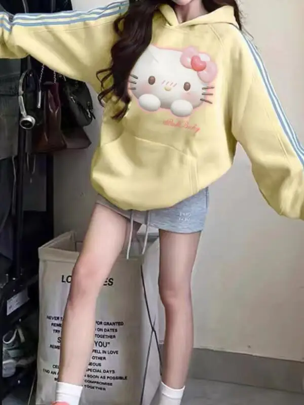 Felpa con cappuccio Sanrio New Cartoon Felpa con cappuccio Hello Kitty Felpa con cappuccio a righe stile dolce Felpa con cappuccio con stampa stile primavera e autunno carino