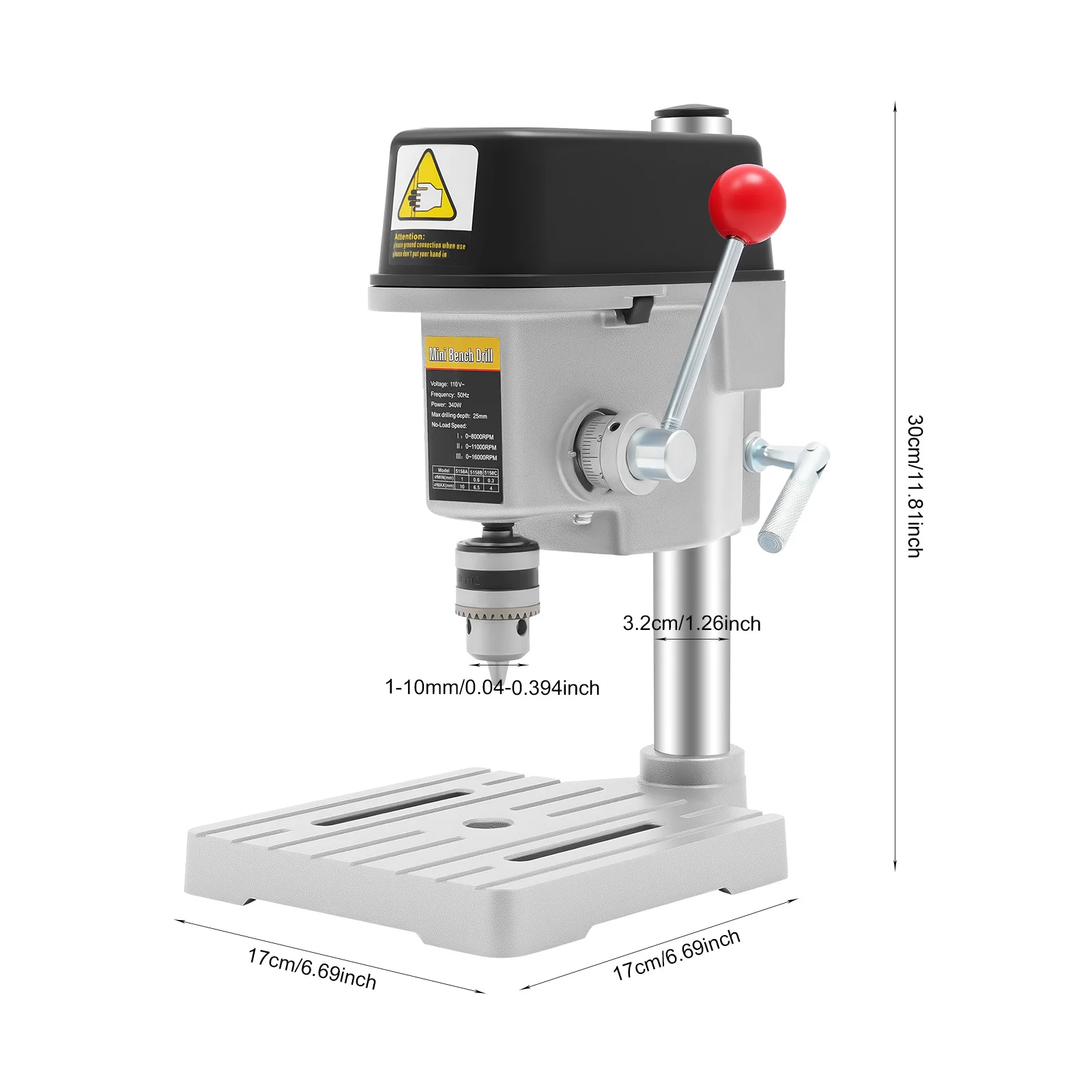 Taladro de banco eléctrico con cable de 340W, 3 velocidades ajustables (8000-16000RPM), mini taladro de mesa portátil para madera, manualidades de bricolaje, 110V
