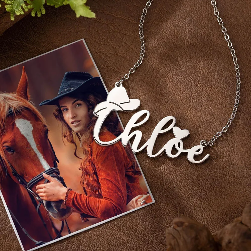 Personalized Name Necklace with Cowboy Hat Stianless Steel Custom Name Cowboy Necklace Party Fshion Jewelry Gift for Friend