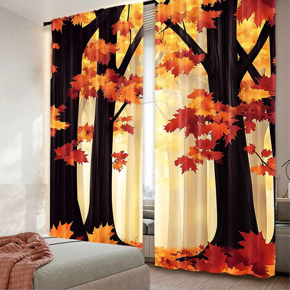 2Pcs Decorative Fall Curtain For Indoor Outdoor Use Suitable For Living Room Bedroom And Many Other Occasions A