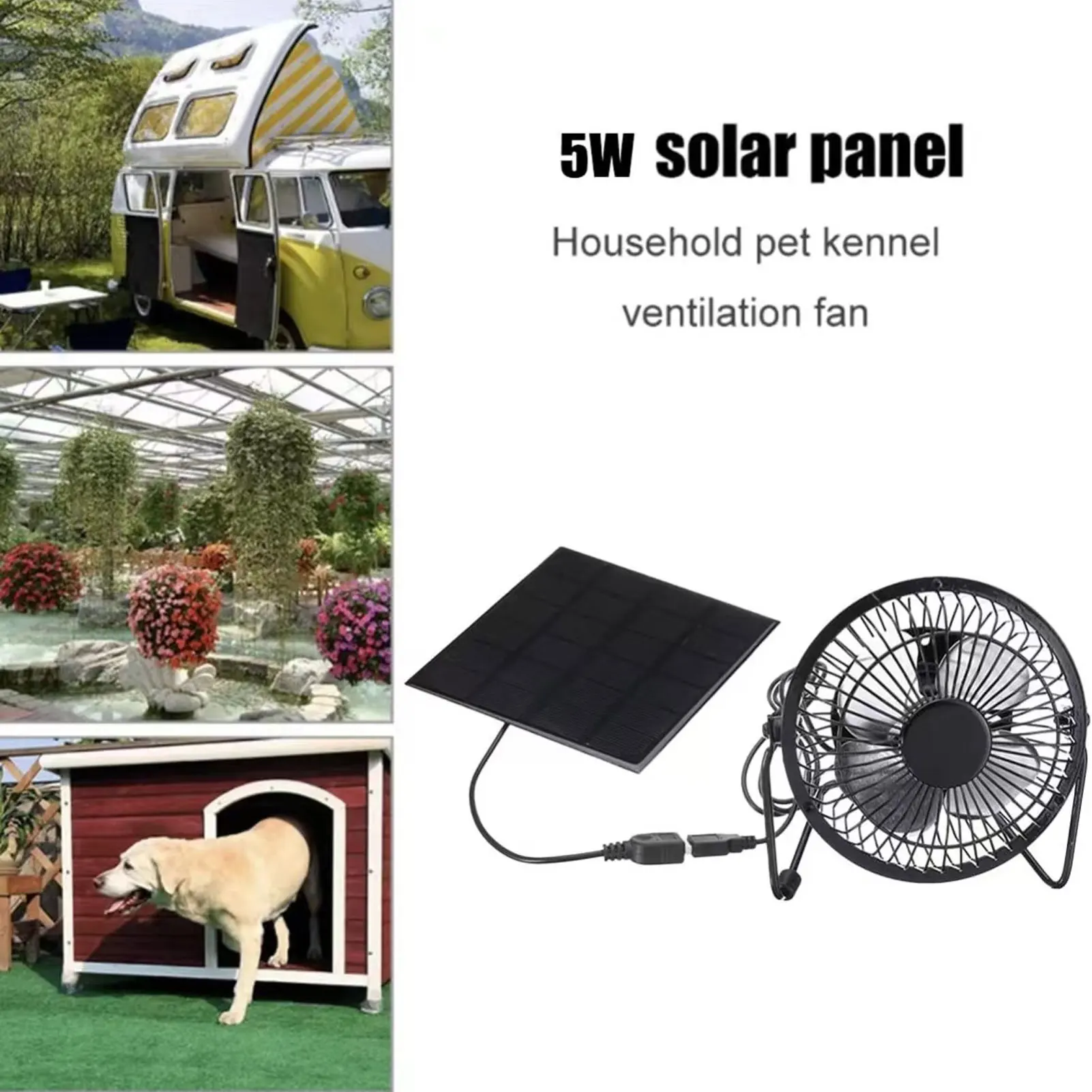 

Solar Panel Powered Fan 5W USB 360 Degree Adjustable Solar Panel Greenhouse Fan for Outdoor Chicken Coop Dog House