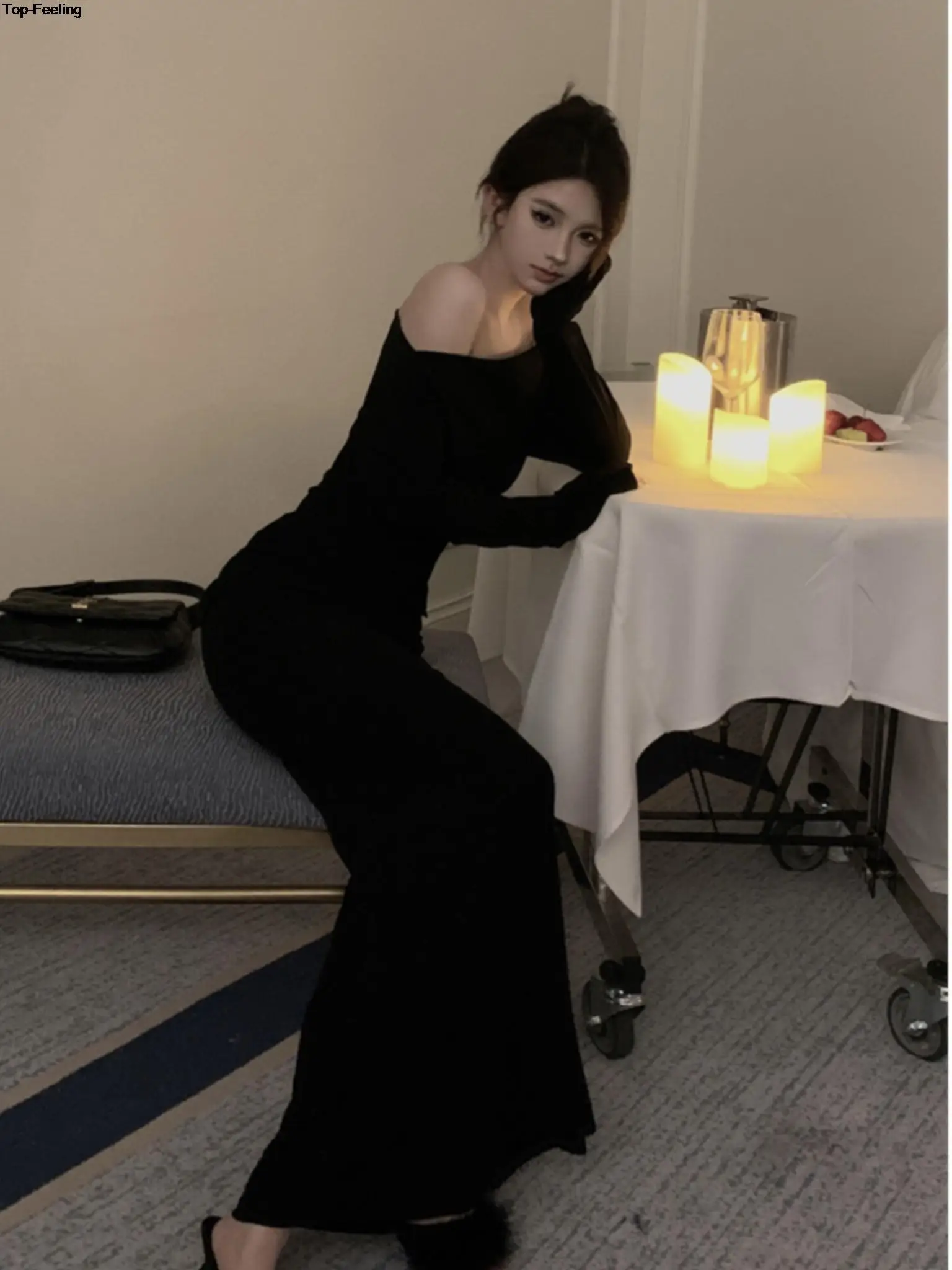 Women Sexy Hollow Out Black Long Dress Spring Autumn Fashion Bodycon Party Prom Runway Robe Female Y2k Streetwear Mujers Clothes