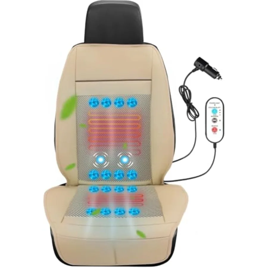 3 in 1 Massage Cushion for Car Seats PU Leather Winter Cooling Summer Ventilated Seat Covers with Full Body Massage Black