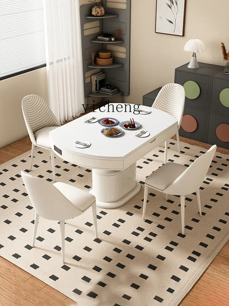 

Q1 lift coffee table dining table integrated dual-purpose living room multi-function retractable folding round table home decor