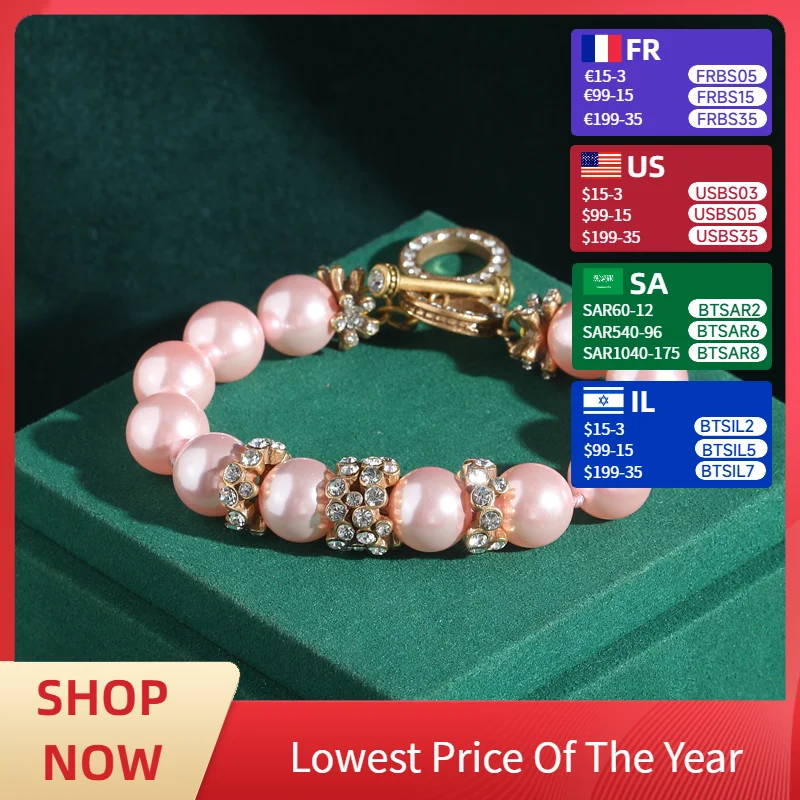 

Vintage Pink Pearl Bracelets For Wedding Rhinestone Beaded Luxury Charms Jewelry Designers Valentine Day Gift Woman 2025 New