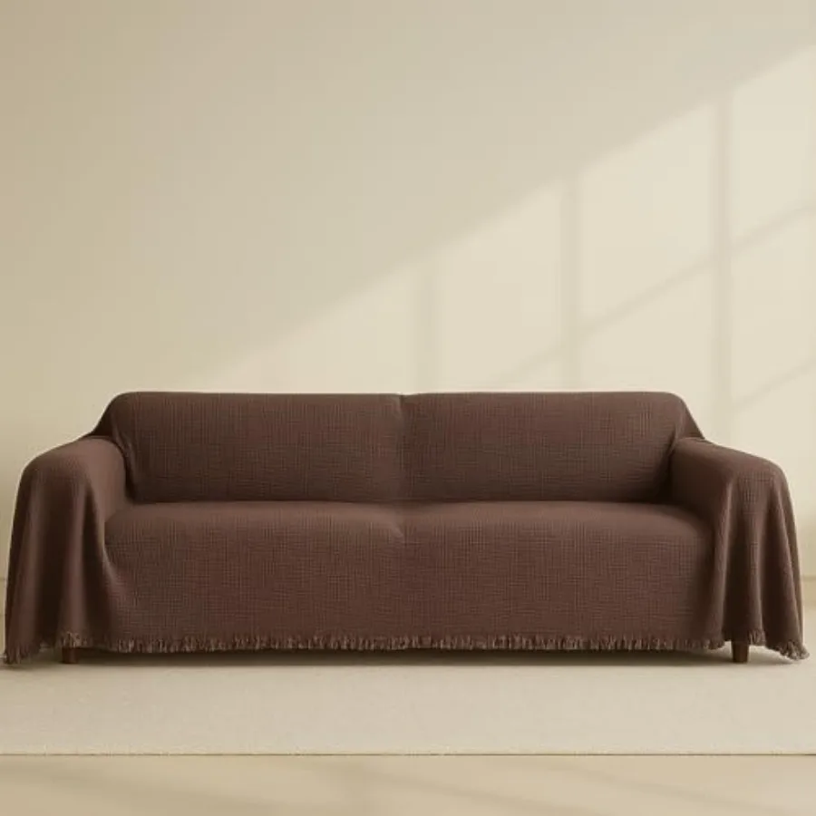 Washable Sofa Cover%100 Pure Cotton, Couch Covers for Loveseat, Futon, Sofa, Sectional L Shape, U Shape, 4 Layered Natural Musl