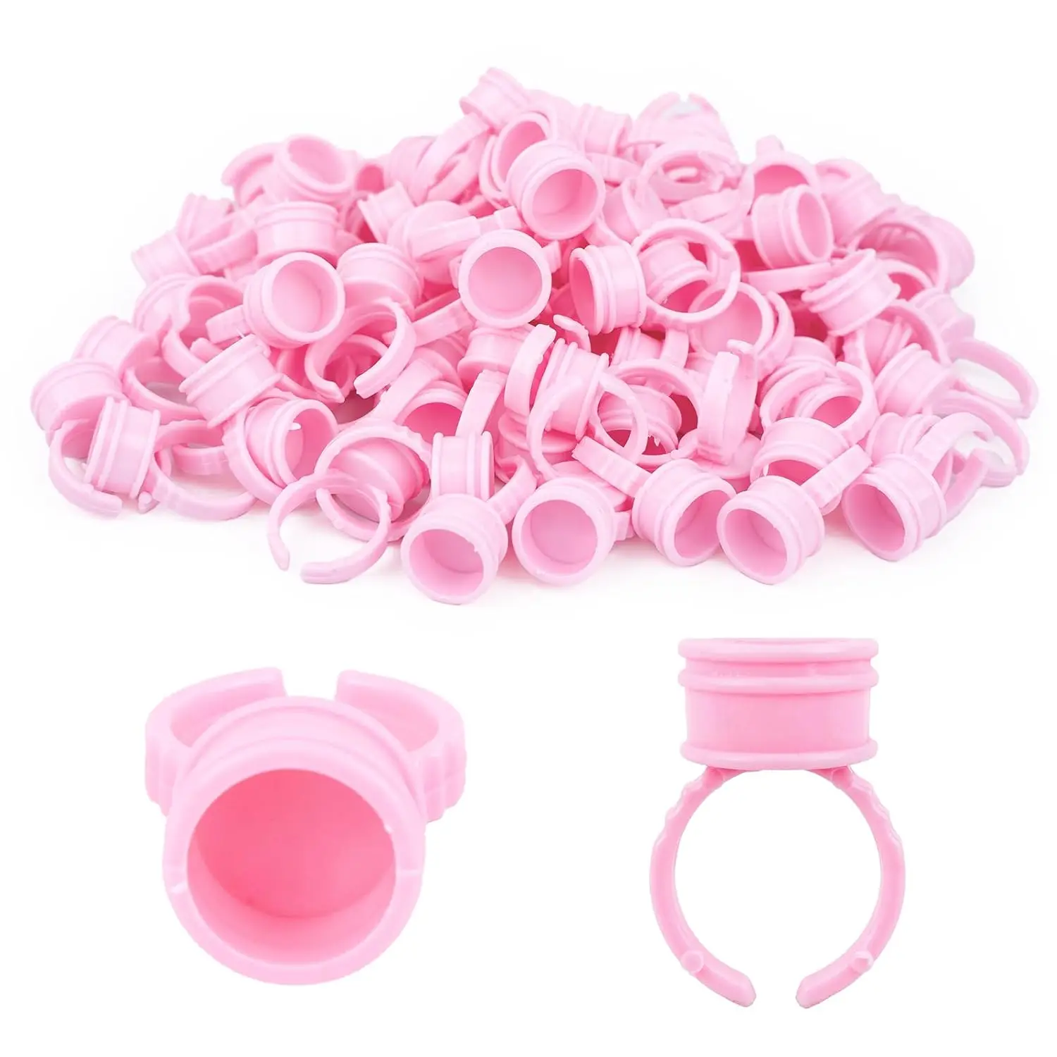 500Pcs Glue Rings for Eyelash Extensions Disposable Pink Eyelash Glue Holder, Makeup Plastic Glue Cup for Nail Art and Tattoo