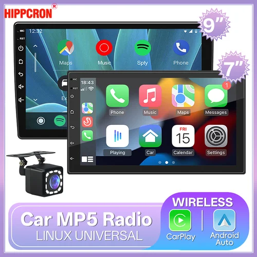 Imagen 1 del producto Hippcron 2 Din Radio de coche inalámbrico Carplay Android Auto estéreo de coche reproductor Multimedia de 7/9 pulgadas pantalla táctil IPS USB AUX Bluetooth