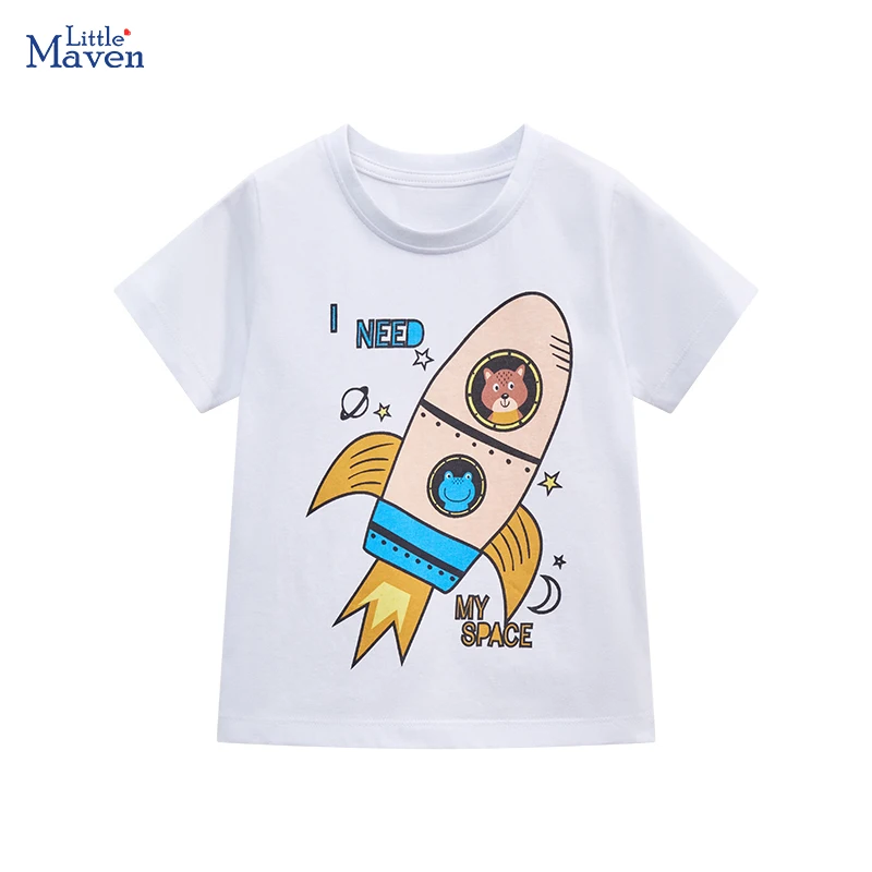 Little maven Baby Boys New Fashion Tops Children Lovely Cartoon Print T-shirt Cotton Soft and Comfort for Kids 2-7 year Tees