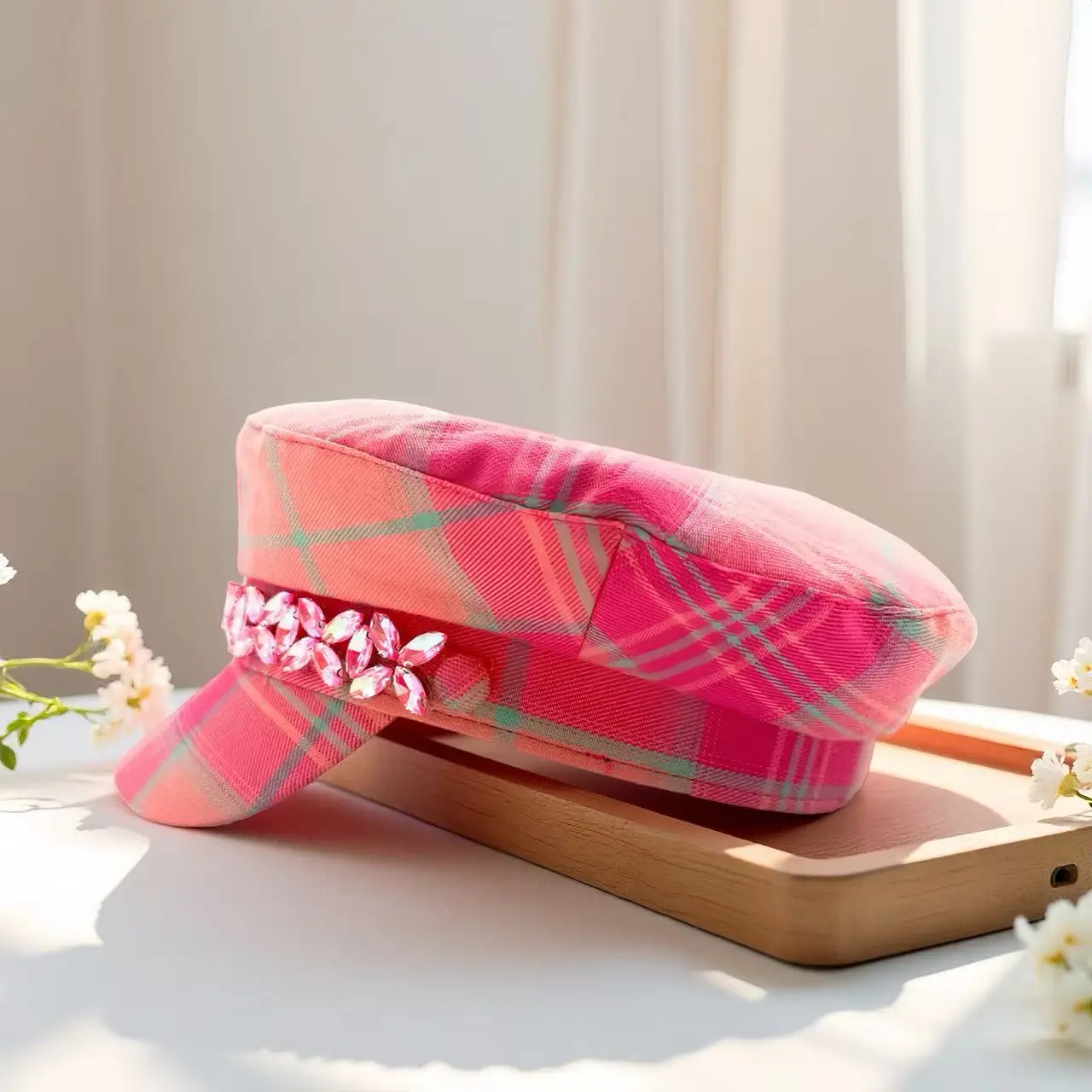 HongLuan Berretto con motivo a quadretti dolce e berretto da strillone da donna, accessori femminili cosplay