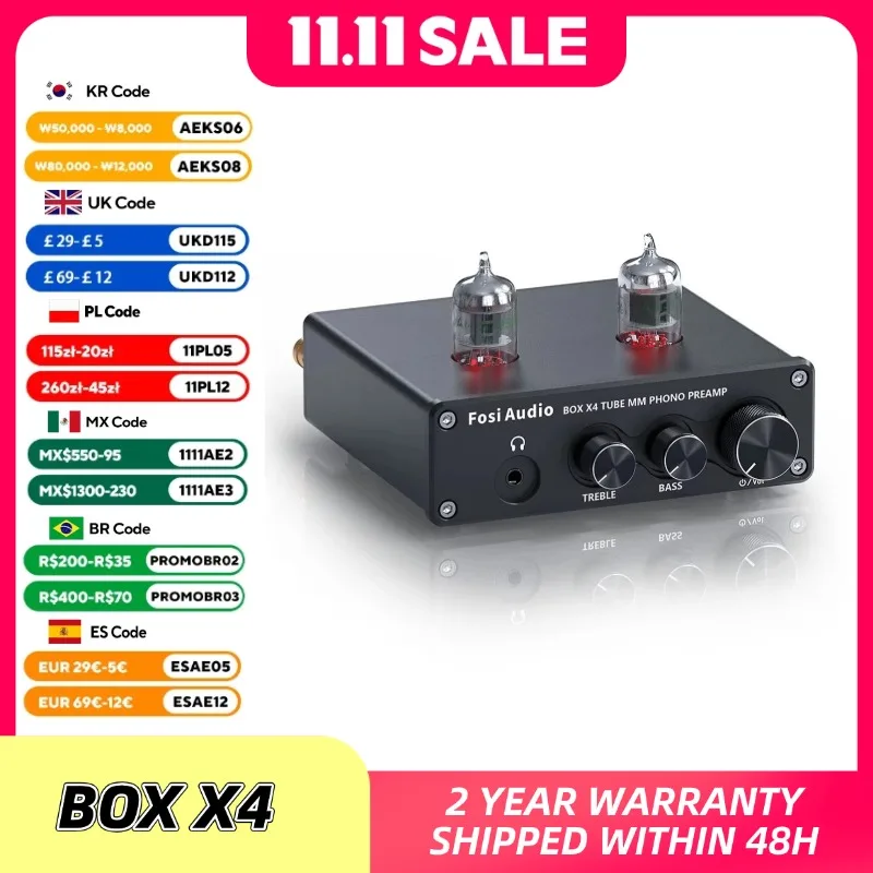 포시 오디오 포노 프리앰프, 턴테이블용 축음기 프리앰프, 5725W 진공관 앰프 내장 HiFi BOX X4