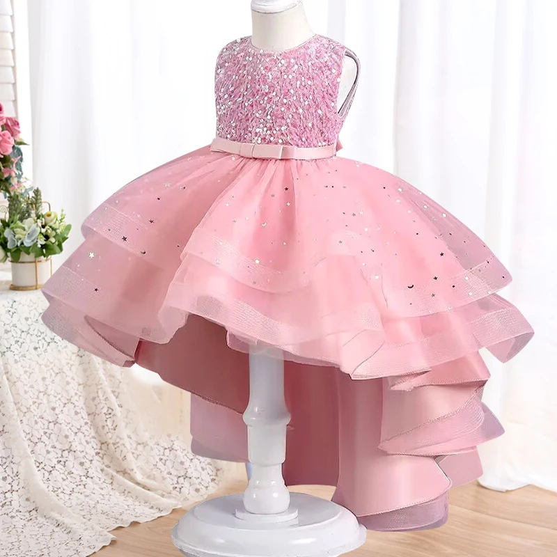 2024 High Quality Party Girls Dress butterfly Lace Elegant Christmas Kids Dresses For Girls Clothes Children Kids Wedding Dress