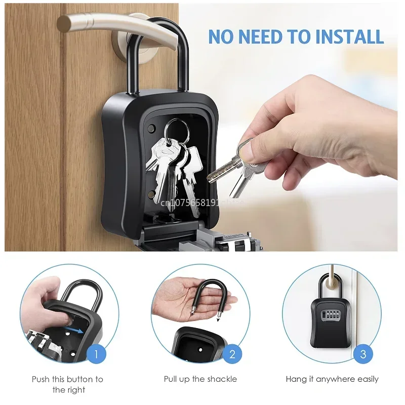 Key Lock Box Portable Combination Lockbox Wall-Mounted Key Storage Box Resettable Code Safe Security Lock Box for Home Office