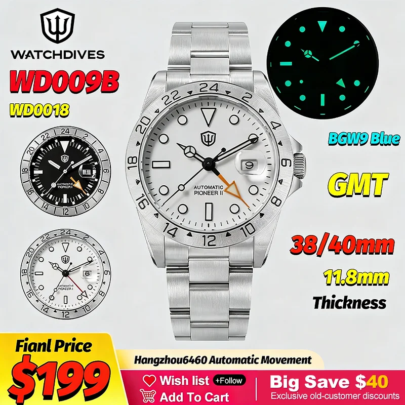 

Часы для дайвинга Watchdives WD16570B GMT Hangzhou6460, автоматические механические часы, сапфировое стекло, нержавеющая сталь, водонепроницаемость 200 м
