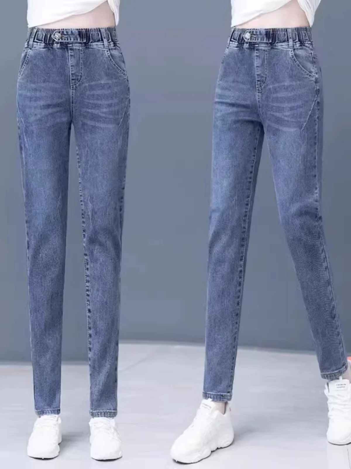 

High Waist Casual Harlan Jeans Women's Spring Autumn New Sle Slim Fit Small Size Dad Pants Denim Fabric Nine Points Length