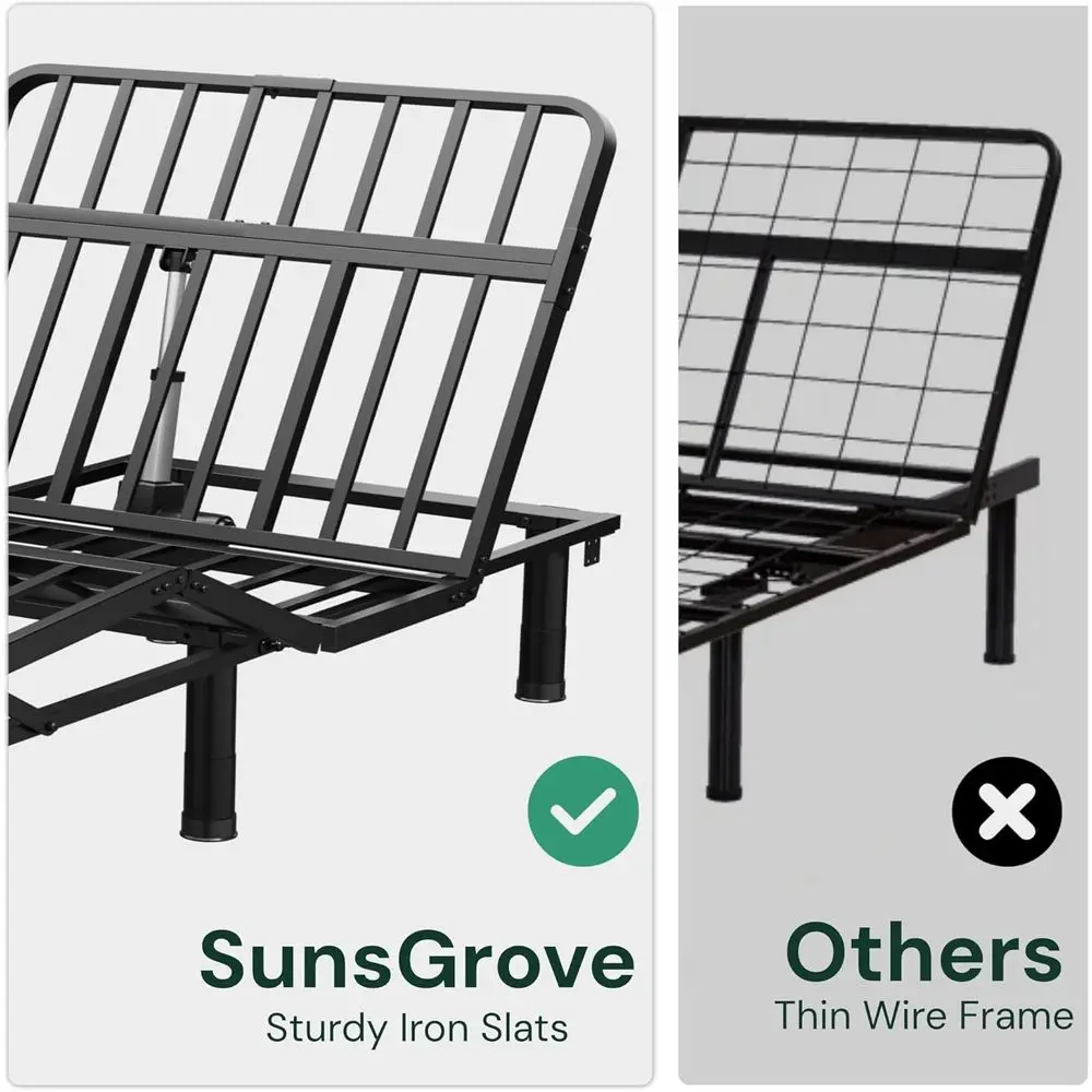 إطار سرير لاسلكي قابل للتعديل عن بعد مع انعدام الجاذبية، إمالة الرأس/القدم، مضاد للشخير، إعدادات الذاكرة، محرك هادئ، ضبط الارتفاع