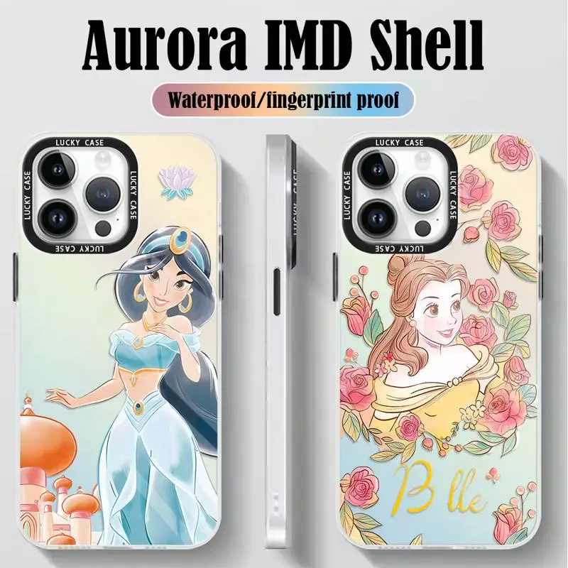 Jasmine Belle Mulan Ariel Princess Phone Case for iPhone 15 14 13 Pro Max 12 11 XR XS X 8 7 Plus Iridescent Laser Funda